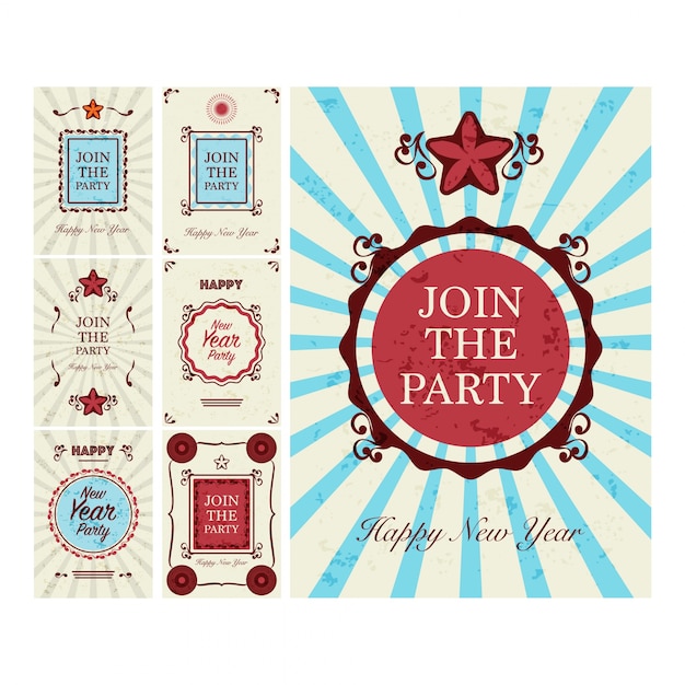 Set of retro new year party poster and greeting card collection