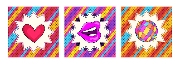 Vector set of retro pop art style bright backgrounds