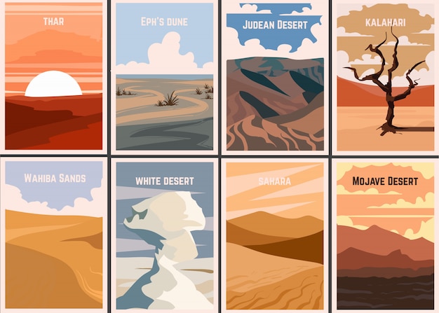 Set of retro posters Famous deserts of the world.