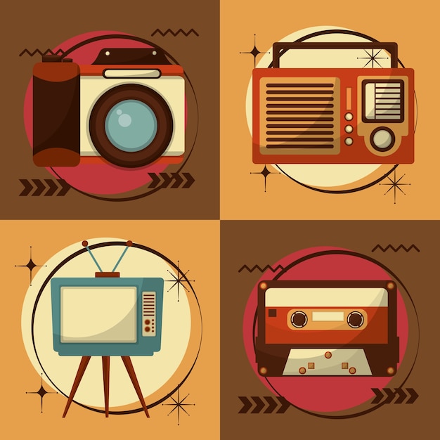 set of retro vintage devices vector illustration