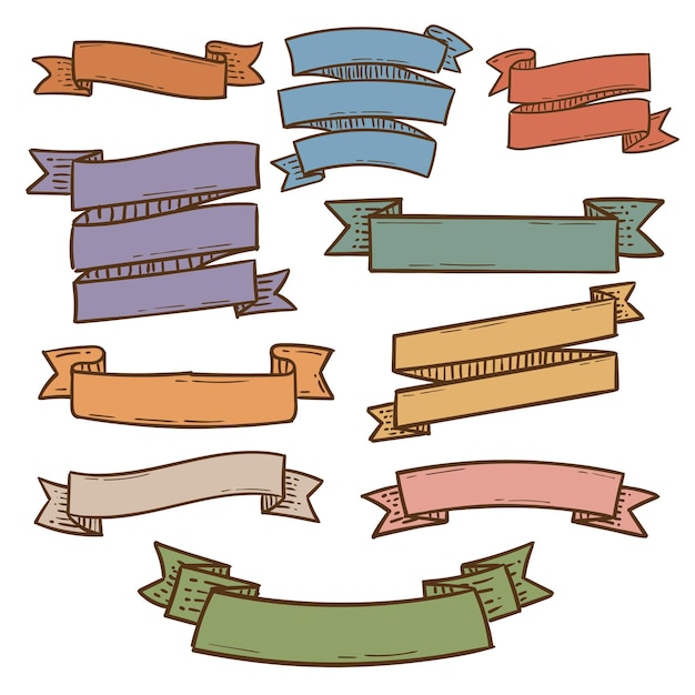 Set of ribbon banner doodle illustration