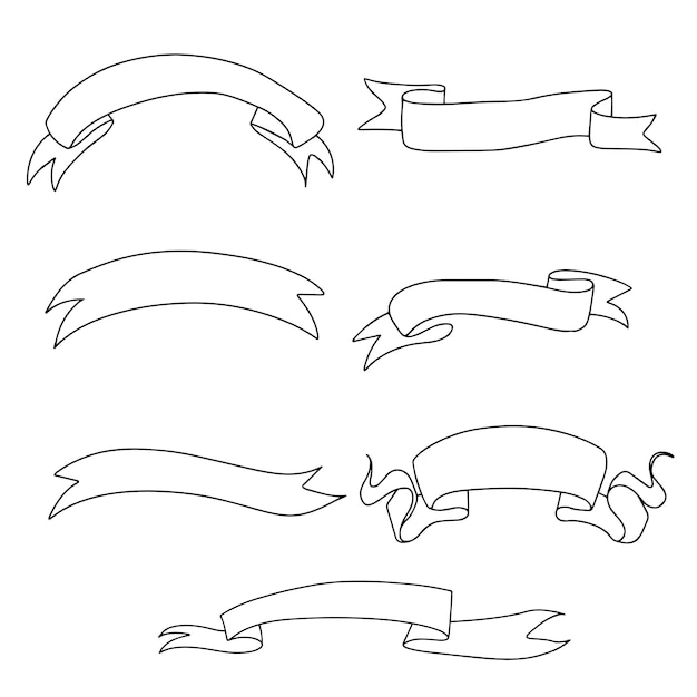 Set of ribbons in doodle style. Vector illustration.