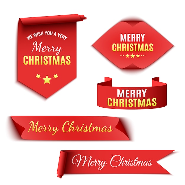 Set of ribbons and paper scrolls with Merry Christmas message