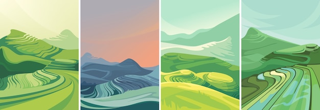 Set of rice terraces in vertical orientation