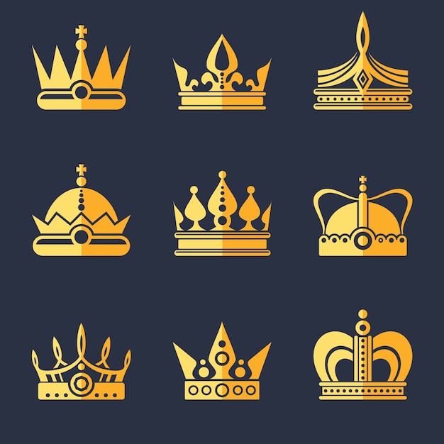 Set of rich golden crowns