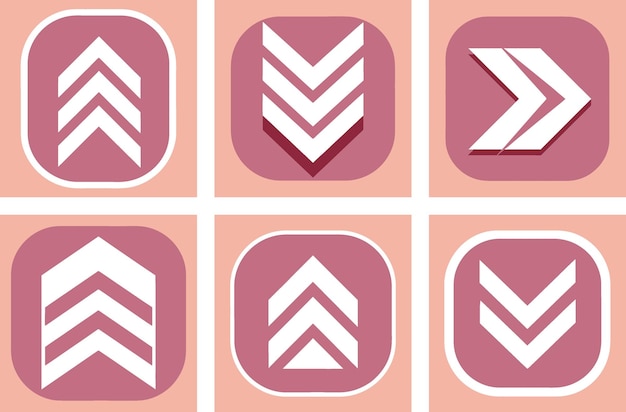 A Set of Right Left Up Down PNG arrows in Flat Vector Illustration geometric abstract Design