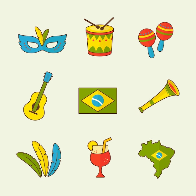 set of rio festival brazilian carnival icon collection