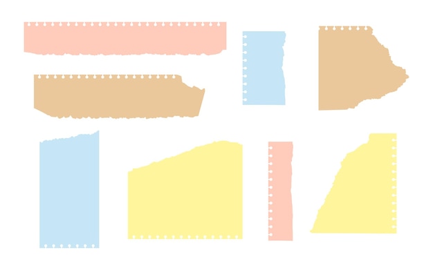 Set of ripped colored and craft paper torn sheet different shapes empty templates with frayed edge a...