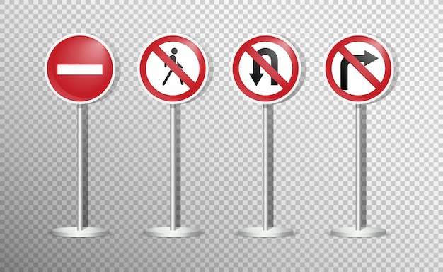 Set of road signs isolated on transparent . .