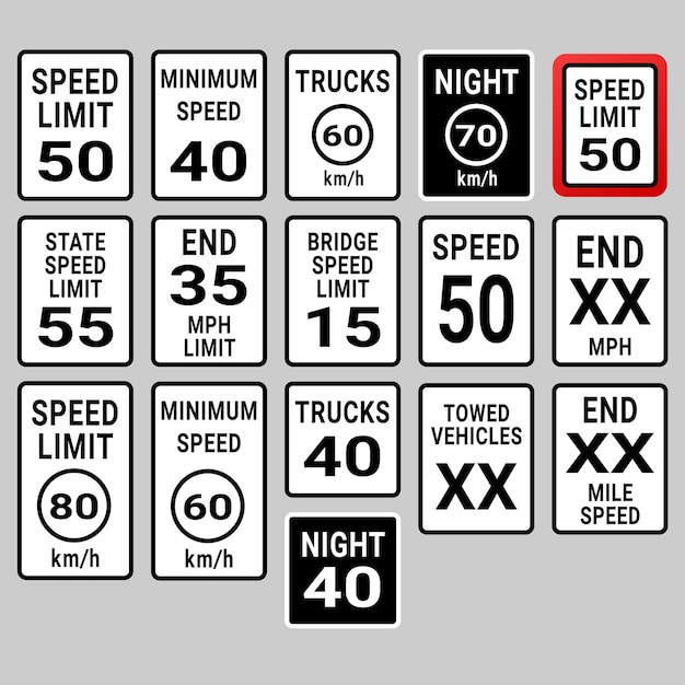 Set of road signs R2 isolated on gray background