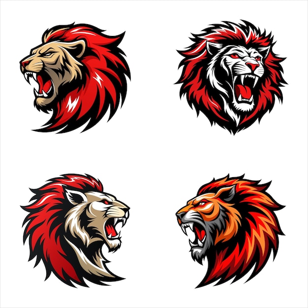 Set of Roaring Lion Silhouettes A Powerful Collection of Bold and Dynamic Lion Silhouette Designs