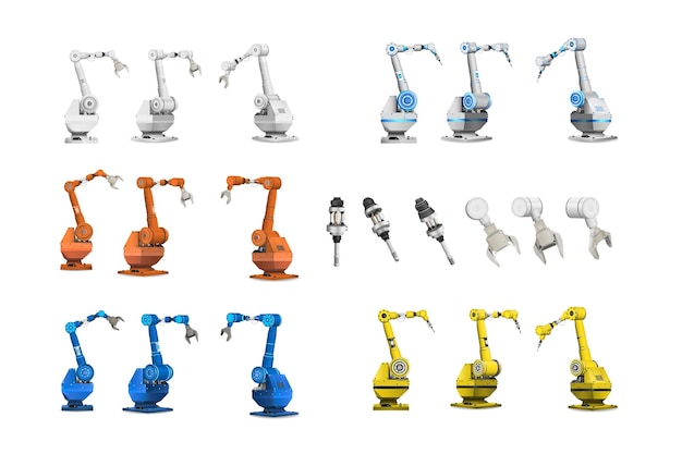 Set of robotic arms isolated on white background vector illustration