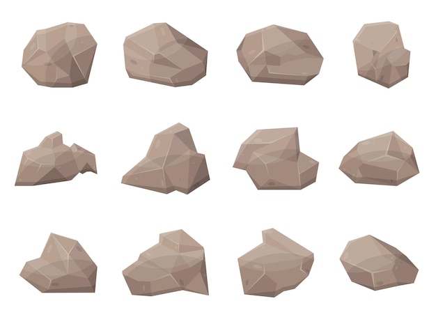 Set of rock stones and boulders in cartoon style