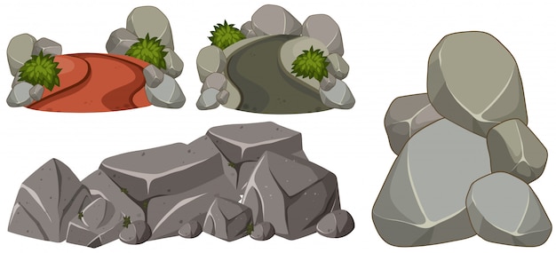 A Set of Rock on White Background