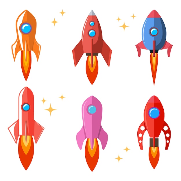 Set of rocket in  style. Cartoon spaceships.  element for poster, card, banner, flyer, card.  illustration