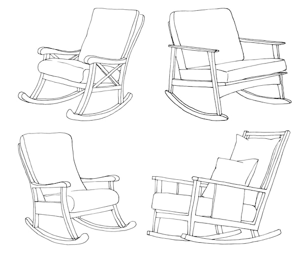 Set of rocking chairs isolated on white background Sketch a com