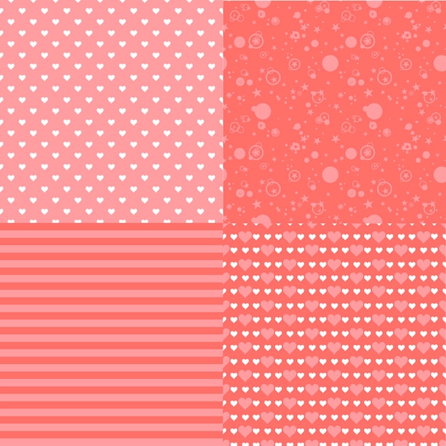 Set of romantic seamless patterns with hearts