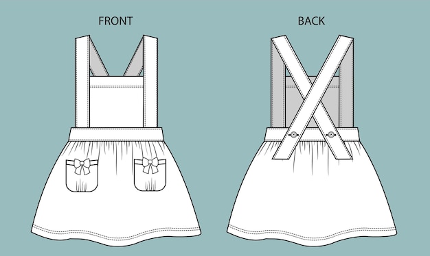 set romper for kids fashion sketch on front and back view