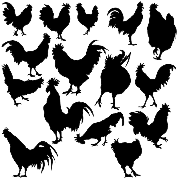 Set of Rooster Silhouettes