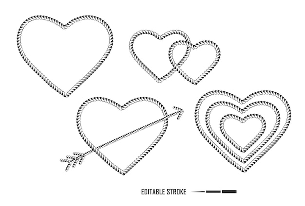 set of rope frame isolated or nautical rope vintage template or heart rope texture frame. eps vector