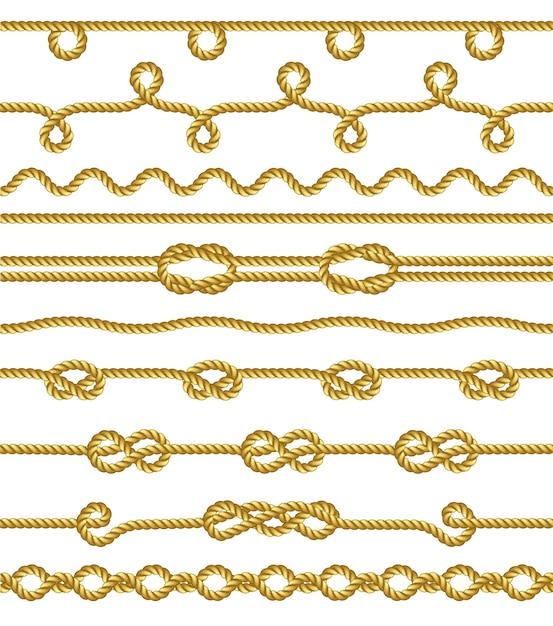 Set of Rope and knots Decorative elements Vector illustration collection