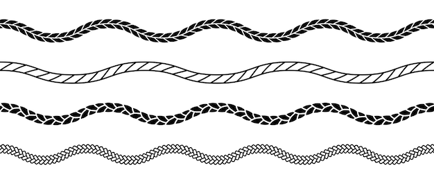 Set of rope waves Repeating hemp cord stripes collection Wavy chain braid plait bundle Seamless