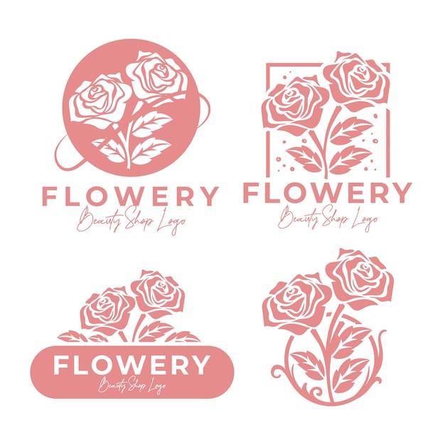 set rose flower feminine beauty logo template