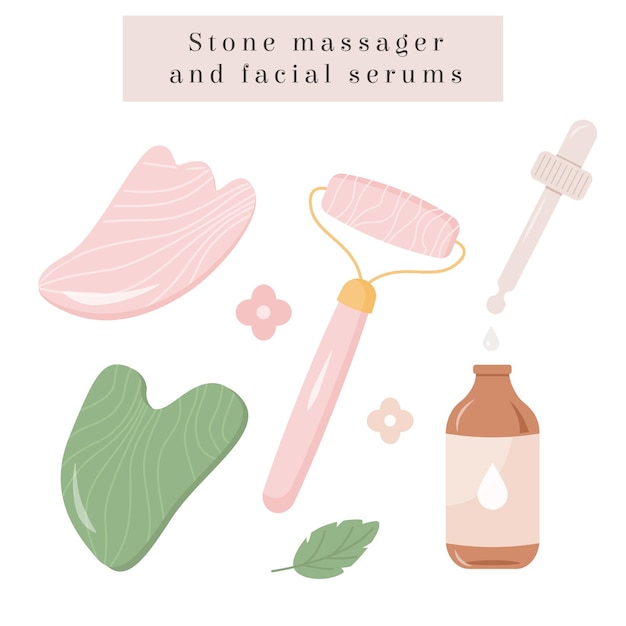 Set of Rose Quartz Gua Sha and natural Jade roller Scraping massage tool Natural pink green stone