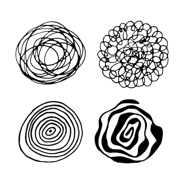 Set of round abstract doodles for decor and design