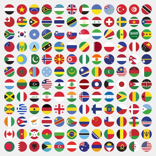 Set of round country flags