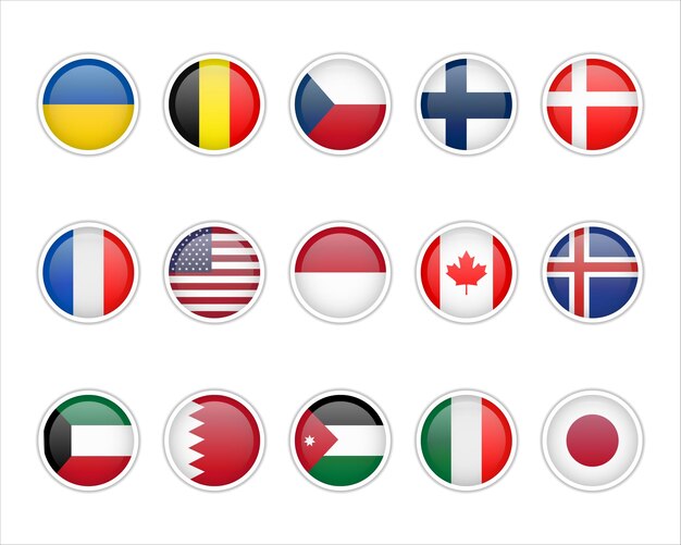 Vector set of round flags world badge emblem