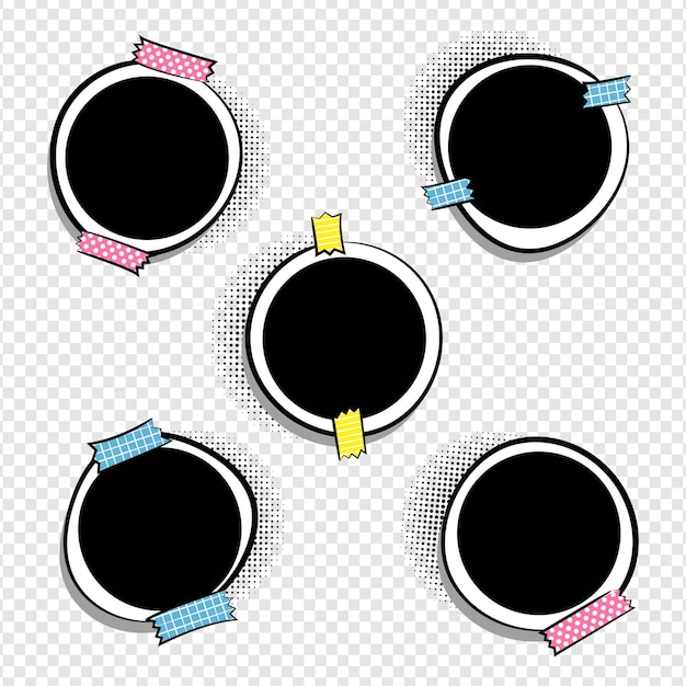 Set of round frames in pop art style Collection of photo frames in comic style f in circle shapes