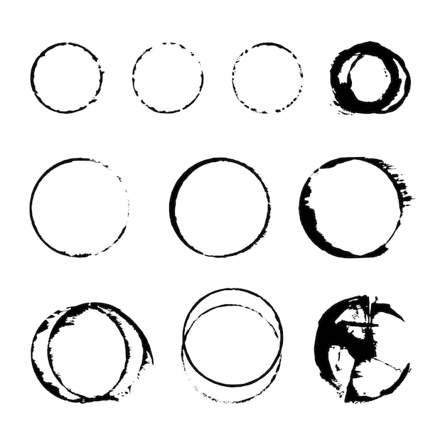 A set of round objects in the grunge style