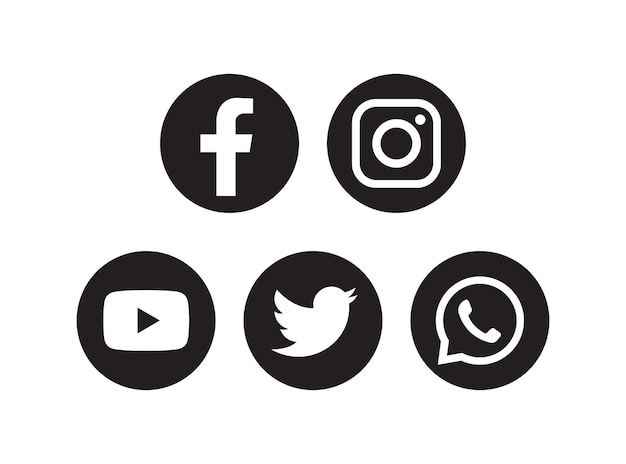 Set of round popular social media icons