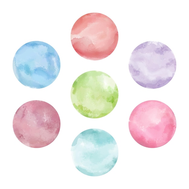 Set of round watercolor blot with smudge drips and stains hand painted element for social media stories