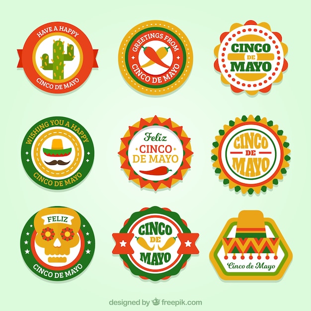 Set of rounded cinco de mayo stickers