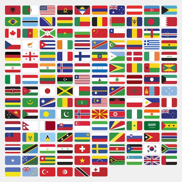 Set of rounded rectangle country flags