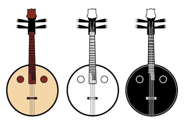 Set Ruan Chinese Oriental traditional Music Instrument Icon Vector Illustration