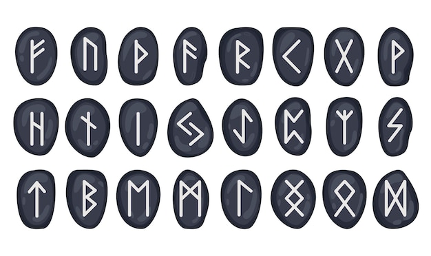 A set of runes on black stones Futhark Mystical esoteric occult magical symbols