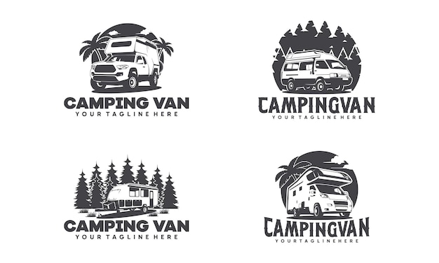 Set of RV camper van classic style logo vector illustration Perfect for RV and campervan rental related business