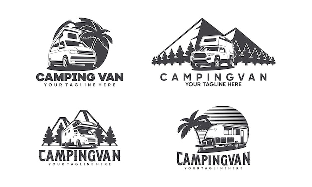 Set of RV camper van classic style logo vector illustration Perfect for RV and campervan rental related business