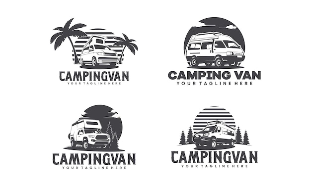 Set of RV camper van classic style logo vector illustration Perfect for RV and campervan rental related business