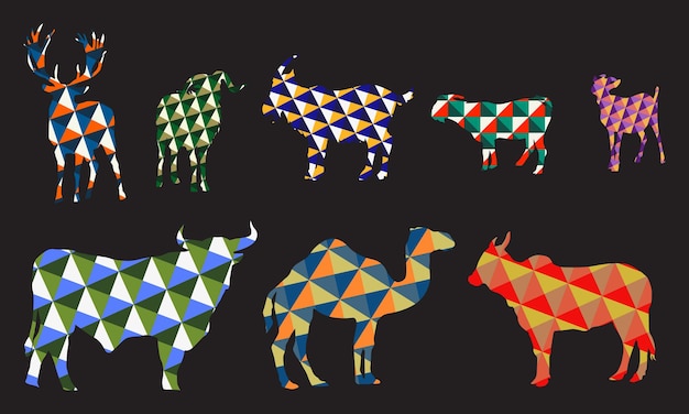 Set of sacrificial animals. Low poly art. Simple Poly art. Polygon animals art. Vector Illustration