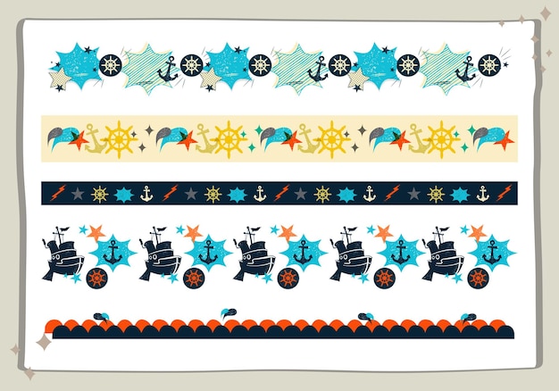 Set of sailor elements border frame for boys design