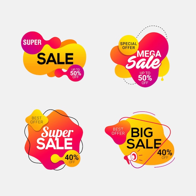 Set of sale badges with liquid color abstract shapes