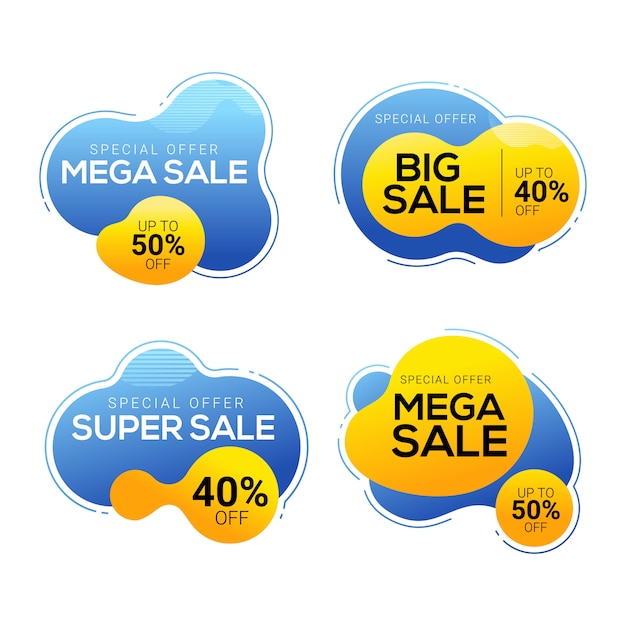 Set of sale badges with liquid color abstract shapes