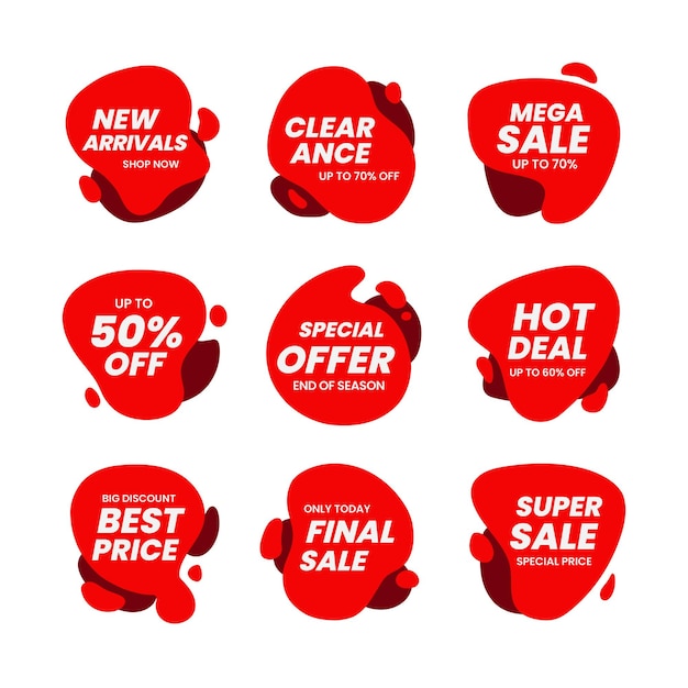 Set of sale banner red abstract shape labels template vector illustration