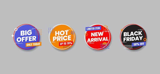 Set of sale marketing label circle promotion badges vector illustration