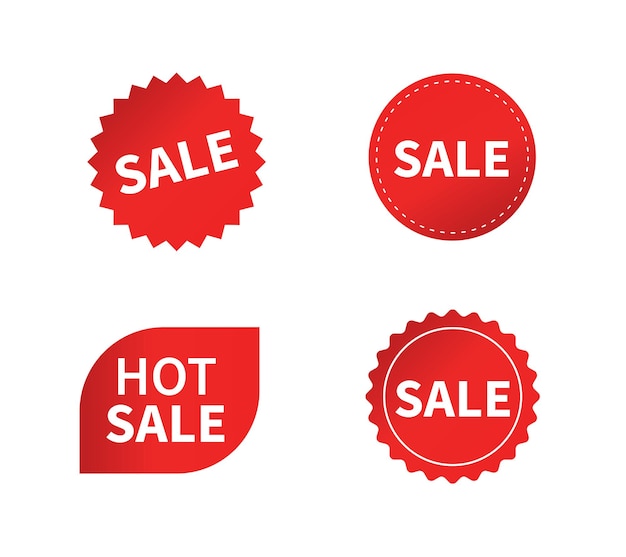 Set of sale tags Ribbon hot sale Red starburst stickers Vector illustration