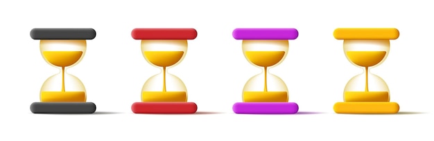 Set of sand clock 3d icons in different colors